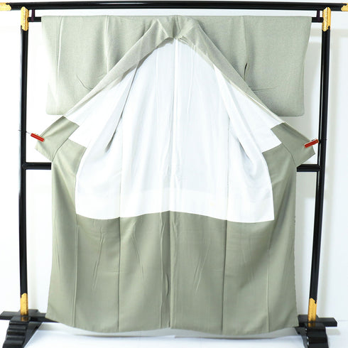 色留袖 リサイクル 身丈158.7cm 裄64cm 袷 彩天目織 オリエンタル花柄 グリーン Mサイズ 一つ紋 正絹 広衿 Aランク