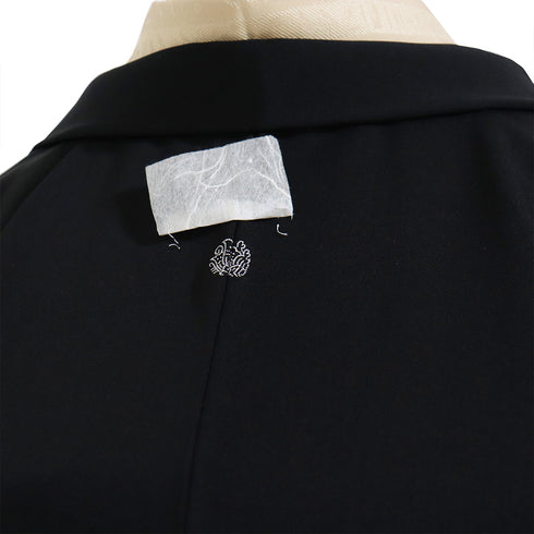 黒羽織 リサイクル 身丈79cm 裄65cm 袷 黒絵羽 相良刺繍 ブラック Mサイズ フォーマル 一つ紋 しつけ糸 正絹 Sランク