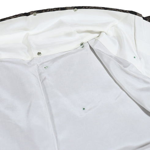 紬 リサイクル 身丈163cm 裄64.8cm 袷 葡萄唐草柄 ブラウン Lサイズ お洒落 カジュアル しつけ糸 正絹 広衿 Sランク