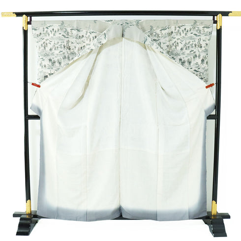 付下げ リサイクル 身丈158.2cm 裄67.6cm 袷 祭礼柄 グレー Mサイズ お洒落 正絹 広衿 Sランク