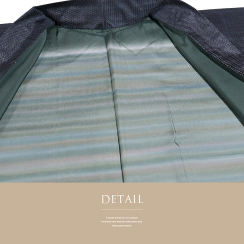 アンサンブル 男物 リサイクル 身丈148.2cm 裄76.4cm 羽織丈99cm 袷 大島紬 ゆったり ネイビー Mサイズ お洒落 カジュアル しつけ糸 正絹 棒衿 Sランク