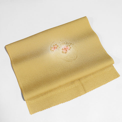 帯締め・帯揚げセット リサイクル お洒落 丸組紐 ちりめん イエロー 正絹 新品・未使用品 雪輪に花柄
