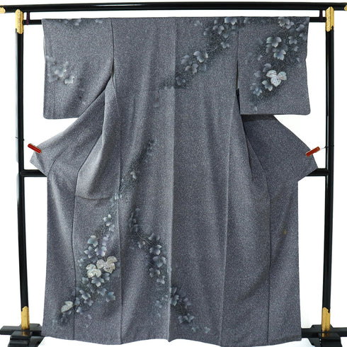 訪問着 リサイクル 身丈158.2cm 裄62.4cm 袷 蔦に宝尽くし柄 刺繍 箔 グレー Mサイズ セミフォーマル お洒落 正絹 広衿 Sランク