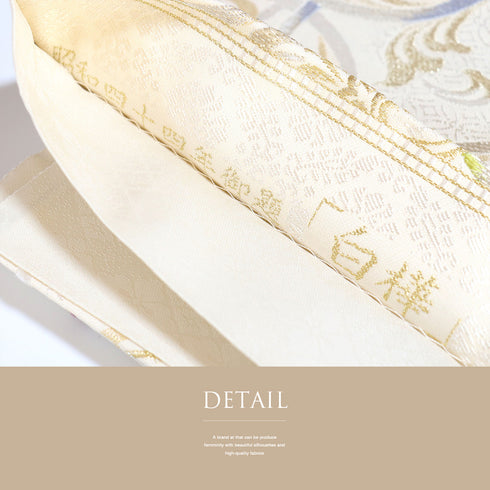 袋帯 リサイクル 帯丈430cm 六通 デザイン七宝柄に花唐草柄 白椛 宮むらさき ベージュ Sサイズ 正絹 Sランク フォーマル セミフォーマル