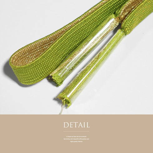 帯締め・帯揚げセット リサイクル お洒落 平組紐 グリーン 正絹 新品・未使用品 花柄