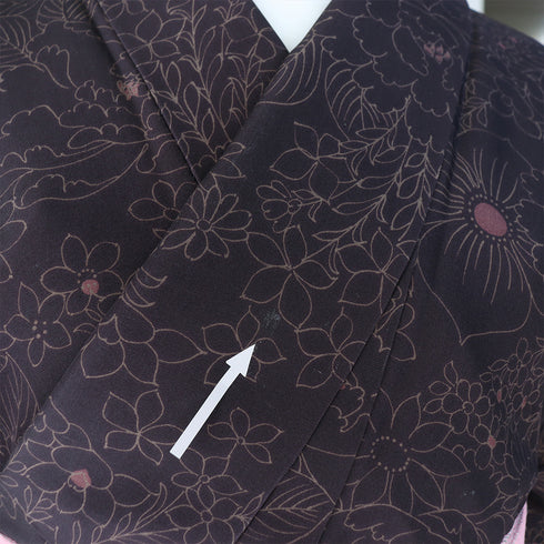 小紋 リサイクル 身丈167cm 裄66.4cm 袷 花柄 パープル LLサイズ お洒落 カジュアル 正絹 広衿 Aランク