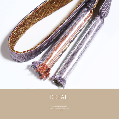 帯締め・帯揚げセット リサイクル お洒落 平組紐 ちりめん パープル 正絹 新品・未使用品 市松に葉柄