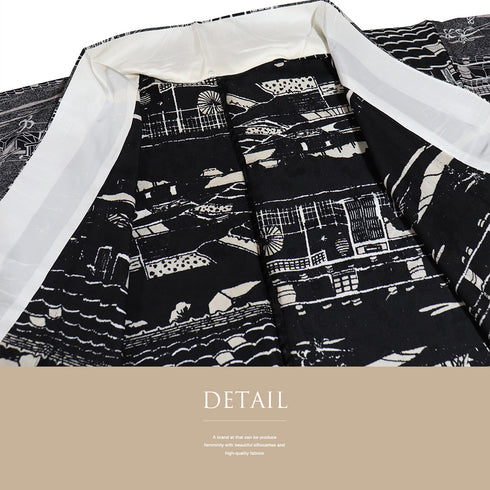 小紋 リサイクル 身丈166cm 裄70.8cm 単衣 和の景色 小原敏 作家物 ブラック LLサイズ お洒落 カジュアル 落款 正絹 広衿 Sランク