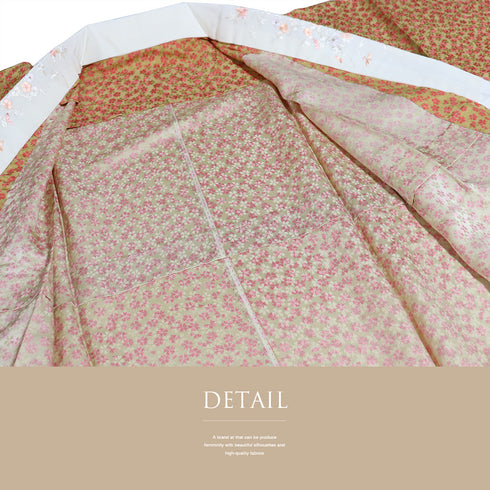 長襦袢 リサイクル 長襦袢 身丈132.7cm 裄66cm 袷 小花柄 地紋 刺繍衿 オレンジ Mサイズ 正絹 Sランク