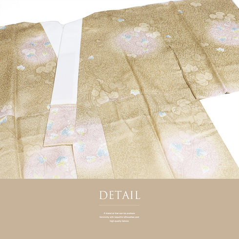 長襦袢 リサイクル 長襦袢 身丈121.5cm 裄62.4cm 袷 蔦の実 彩色有 地紋 後身頃居敷当て付き ブラウン SSサイズ お洒落 正絹 袖無双 未使用品