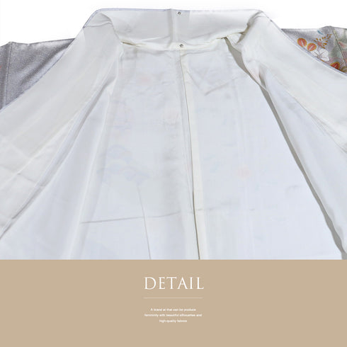 訪問着 リサイクル 身丈157.5cm 裄64.8cm 袷 道長取り 花柄 箔加工 ブルー Mサイズ セミフォーマル 正絹 広衿 Sランク