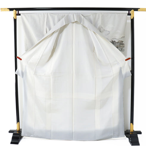 付下げ リサイクル 身丈166.4cm 裄65.6cm 袷 紬 お召 御堂のある風景柄 箔 グレー LLサイズ お洒落 正絹 広衿 Sランク