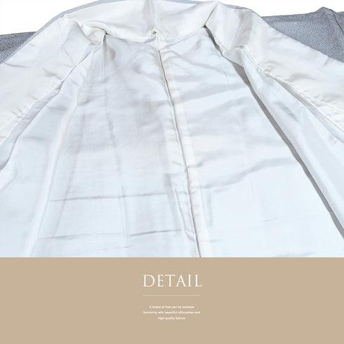 色無地 リサイクル 身丈162.2cm 裄67.2cm 袷 グレー Lサイズ フォーマル お洒落 三つ紋 しつけ糸 正絹 広衿 地紋あり Sランク