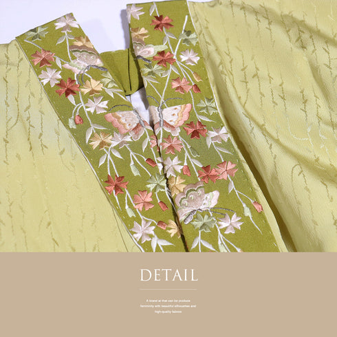 長襦袢 リサイクル 長襦袢 身丈130.8cm 裄67cm 袷 地紋 イエロー Lサイズ お洒落 正絹 Sランク