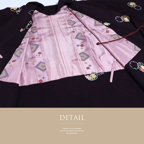 道中着 リサイクル 身丈107.3cm 裄67cm 袷 雪輪に花柄 パールトーン加工 パープル Lサイズ お洒落 カジュアル 正絹 Sランク