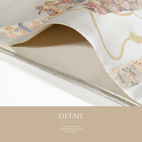 袋帯 リサイクル 帯丈438cm 六通 ポイント柄 長嶋織物 瀞銀錦 桃山の響 シルバー Mサイズ 正絹 Sランク フォーマル