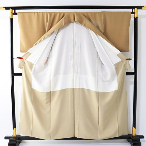 訪問着 リサイクル 身丈155.3cm 裄66.8cm 袷 霞に鳳凰や組紐柄 汕頭刺繍 ブラウン Sサイズ セミフォーマル 一つ紋 正絹 広衿 Aランク