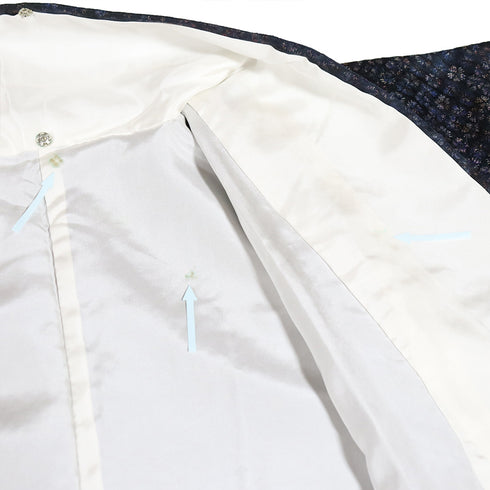 小紋 リサイクル 身丈159.5cm 裄66cm 袷 小花柄 漢方染 菅原結 地紋 ネイビー Mサイズ お洒落 正絹 広衿 Sランク