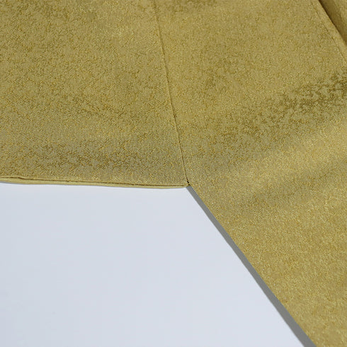 色無地 リサイクル 身丈159cm 裄63.4cm 袷 イエロー Mサイズ フォーマル お洒落 落款 一つ紋 正絹 広衿 地紋あり Sランク