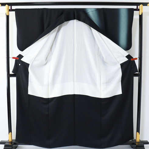 訪問着 リサイクル 身丈159cm 裄64.4cm 袷 縦ぼかし柄 パールトーン加工 ブラック Mサイズ セミフォーマル お洒落 五つ紋 正絹 広衿 Sランク