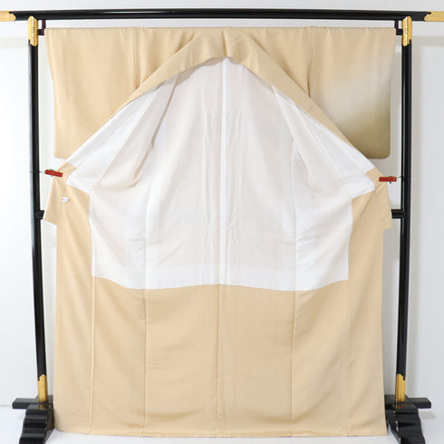 訪問着 リサイクル 身丈171.3cm 裄69.6cm 袷 木目の地紋に裾ボカシ柄 ベージュ LLサイズ お洒落 正絹 広衿 Sランク