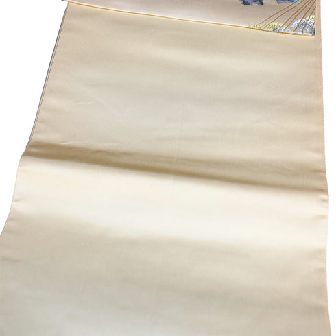 袋帯 リサイクル 帯丈442cm 六通 流水 雪つり 松梅柄 となみ帯 アイボリー Mサイズ 正絹 Sランク フォーマル セミフォーマル