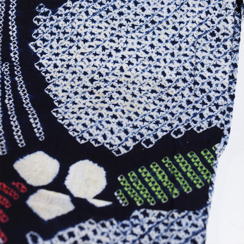 浴衣 リサイクル 夏着物 身丈154.8cm 裄64.8cm 夏物 絞り 花柄 ネイビー Sサイズ カジュアル お洒落 木綿 洗える着物 バチ衿 Aランク