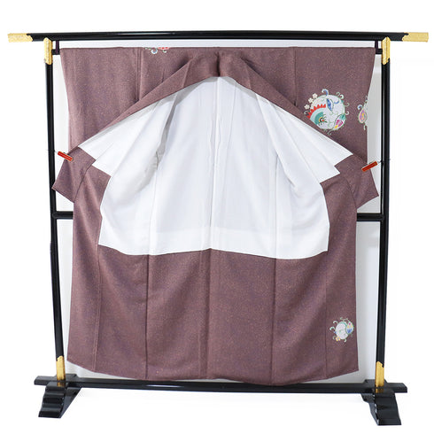 訪問着 リサイクル 身丈152.2cm 裄67.6cm 袷 たたき柄 パープル Sサイズ お洒落 正絹 広衿 Sランク