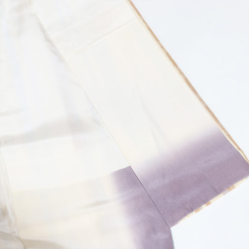 小紋 リサイクル 身丈166.8cm 裄64.4cm 袷 縞柄 ベージュ LLサイズ お洒落 カジュアル 正絹 広衿 Aランク