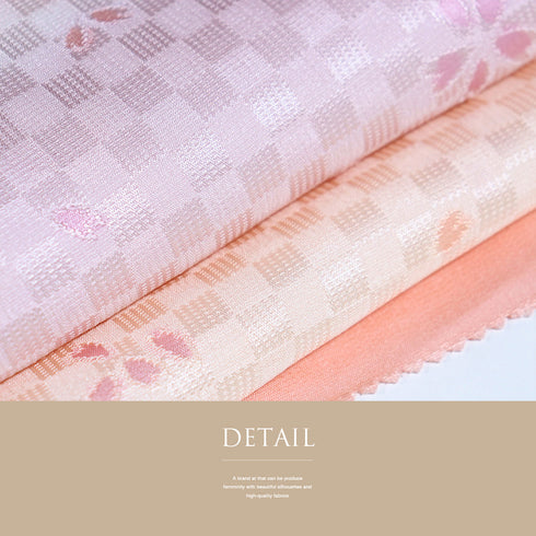 帯締め・帯揚げセット リサイクル フォーマル 平組紐 綸子 ピンク 正絹 新品・未使用品 桜柄 千鳥格子地紋