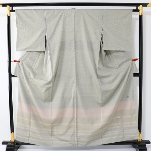 訪問着 リサイクル 身丈159.5cm 裄64.6cm 袷 織り段ぼかし柄 グリーン Mサイズ セミフォーマル お洒落 落款 一つ紋 正絹 広衿 Sランク