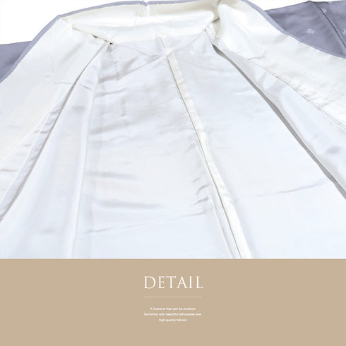 色無地 リサイクル 身丈158.5cm 裄63.8cm 袷 草花柄 パープル Mサイズ お洒落 落款 しつけ糸 正絹 広衿 地紋あり Sランク