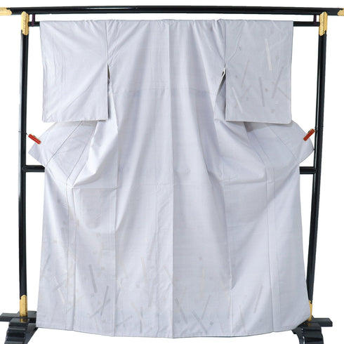 付下げ リサイクル 身丈163.2cm 裄64.7cm 袷 汕頭刺繍 大島紬 グレー Lサイズ お洒落 証紙 正絹 広衿 Sランク