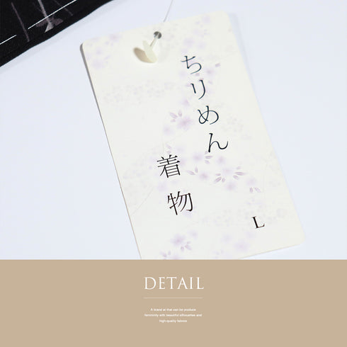 小紋 リサイクル 身丈165.8cm 裄67.5cm 袷 草花柄 既製品 ブラック LLサイズ お洒落 カジュアル ポリエステル 洗える着物 広衿 新品・未使用品