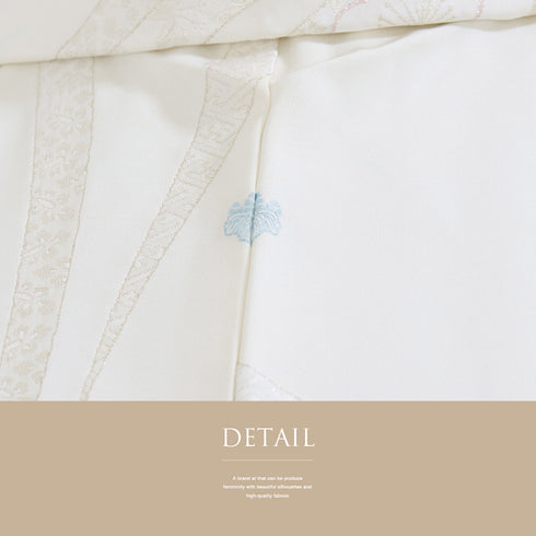 羽織 リサイクル 身丈80cm 裄64.8cm 袷 菊や梅や紅葉柄 地紋 アイボリー Mサイズ セミフォーマル お洒落 一つ紋 しつけ糸 正絹 Sランク