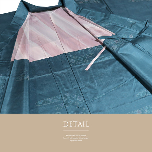 道中着 リサイクル 身丈99cm 裄66.2cm 袷 着物衿 エ霞に花柄 ブルー Mサイズ カジュアル 正絹 Sランク