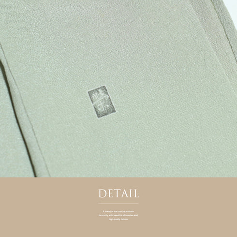 色無地 リサイクル 身丈154.5cm 裄62cm 単衣 グリーン Sサイズ セミフォーマル 落款 一つ紋 正絹 広衿 Sランク