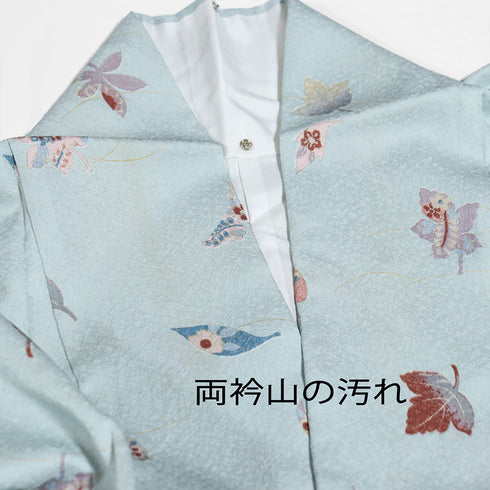 小紋 リサイクル 身丈161.5cm 裄65.4cm 袷 葉各種柄 ブルー Lサイズ お洒落 カジュアル 不明 広衿 Aランク