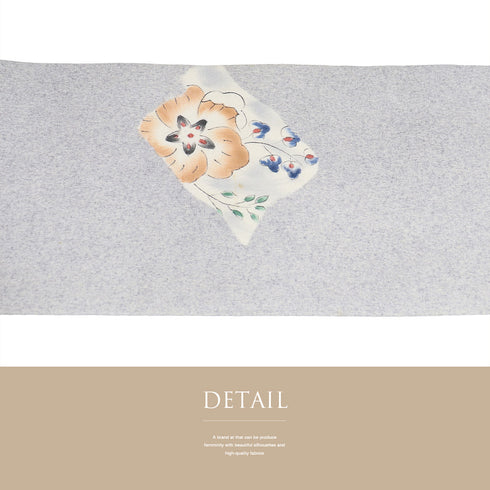 名古屋帯 リサイクル 帯丈353.5cm ポイント柄 辻が花や鳥柄 グレー Sサイズ 正絹 Aランク お洒落 カジュアル