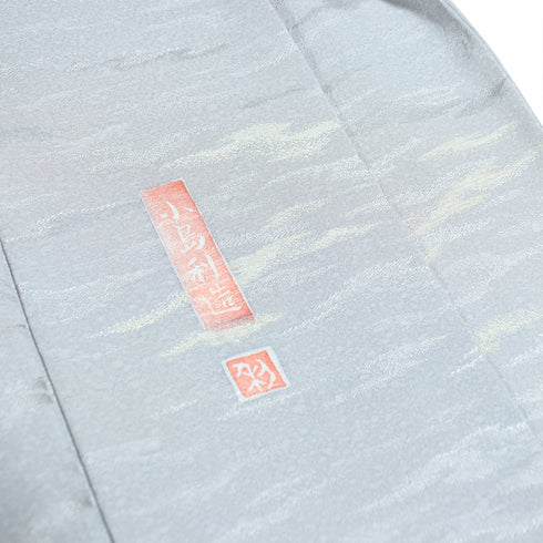 小紋 リサイクル 身丈157.5cm 裄63.2cm 袷 霞柄 ブルー Mサイズ セミフォーマル 落款 一つ紋 正絹 広衿 Sランク