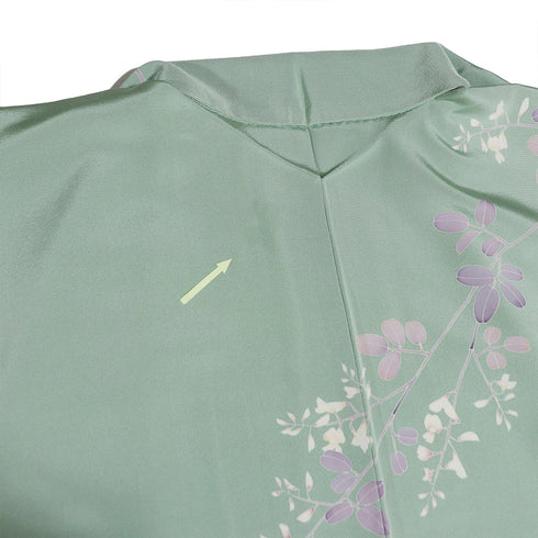 訪問着 リサイクル 身丈158cm 裄64.6cm 袷 花や木や鳥柄 松彩 グリーン Mサイズ フォーマル セミフォーマル 落款 正絹 広衿 Aランク