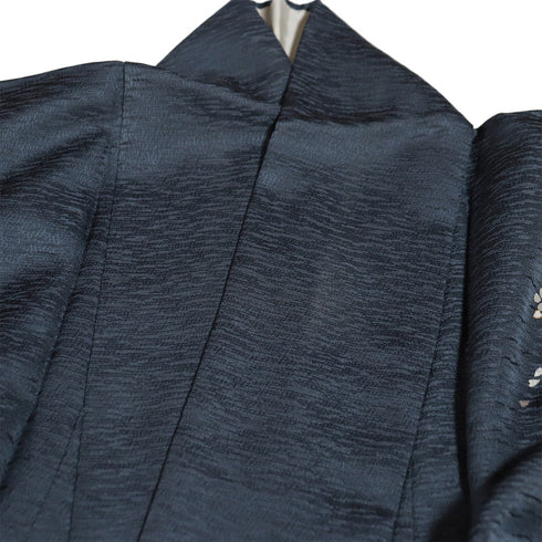 付下げ リサイクル 身丈153.2cm 裄62.8cm 袷 雪輪に宝尽くし柄 枝垂れ桜柄 金駒刺繍 ネイビー Sサイズ セミフォーマル お洒落 正絹 広衿 Aランク