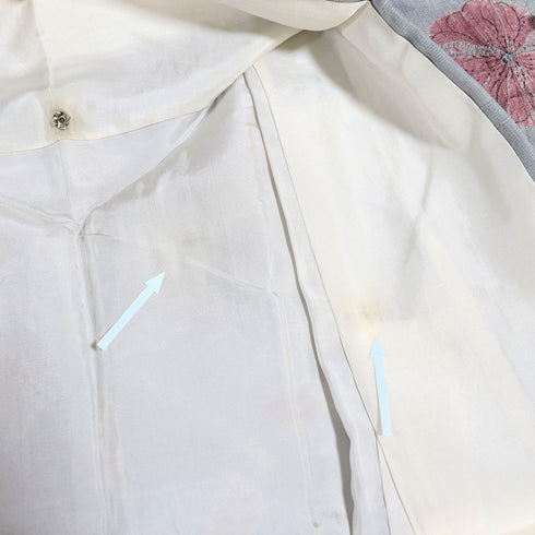 付下げ リサイクル 身丈162.7cm 裄64.8cm 袷 紬 巻き上げ絞りに花柄 ブルー Lサイズ お洒落 正絹 広衿 Aランク