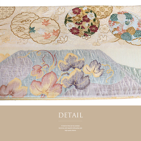 袋帯 リサイクル 帯丈464cm 全通 雪輪に花柄 蔦柄 ゴールド LLサイズ 正絹 未使用品 フォーマル セミフォーマル