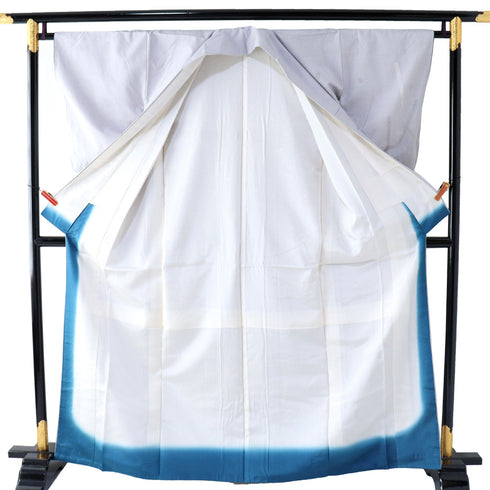 付下げ リサイクル 身丈163.2cm 裄64.7cm 袷 汕頭刺繍 大島紬 グレー Lサイズ お洒落 証紙 正絹 広衿 Sランク