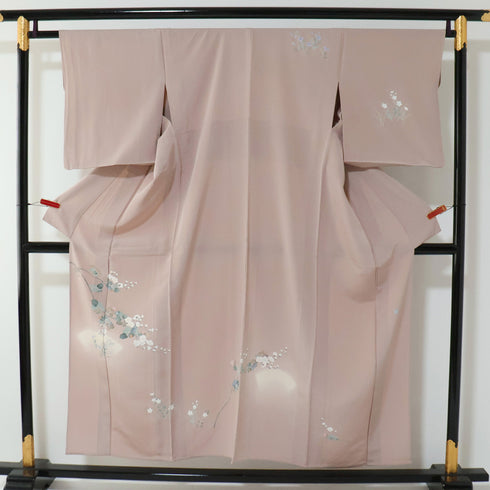 付下げ リサイクル 身丈152cm 裄64.2cm 単衣 花枝に草花柄 ピンク Sサイズ お洒落 正絹 広衿 Aランク