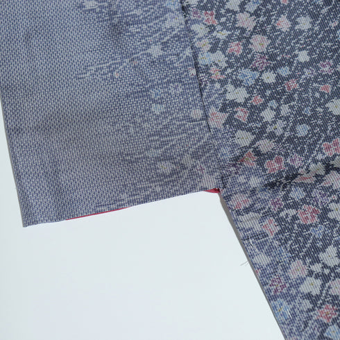 紬 リサイクル 身丈158cm 裄63.2cm 袷 縦ぼかしに草花柄 パープル Mサイズ お洒落 正絹 広衿 Sランク