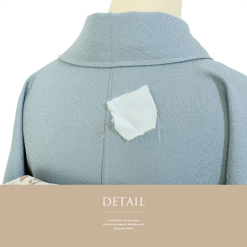 色無地 リサイクル 身丈156.4cm 裄62.7cm 袷 作家物 瑞寶 グリーン Mサイズ セミフォーマル 落款 一つ紋 しつけ糸 正絹 広衿 地紋あり Sランク