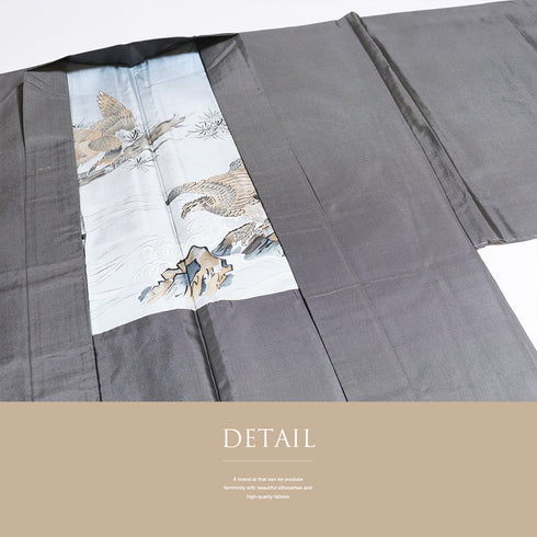 アンサンブル 男物 リサイクル 身丈148cm 裄68.6cm 羽織丈96cm 袷 細横縞柄 グレー Mサイズ お洒落 カジュアル しつけ糸 不明 棒衿 Sランク