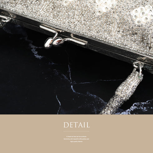 バッグ リサイクル お洒落 シルバー ビーズ Aランク 幾何学模様 横幅19cm 高さ19cm マチ6cm